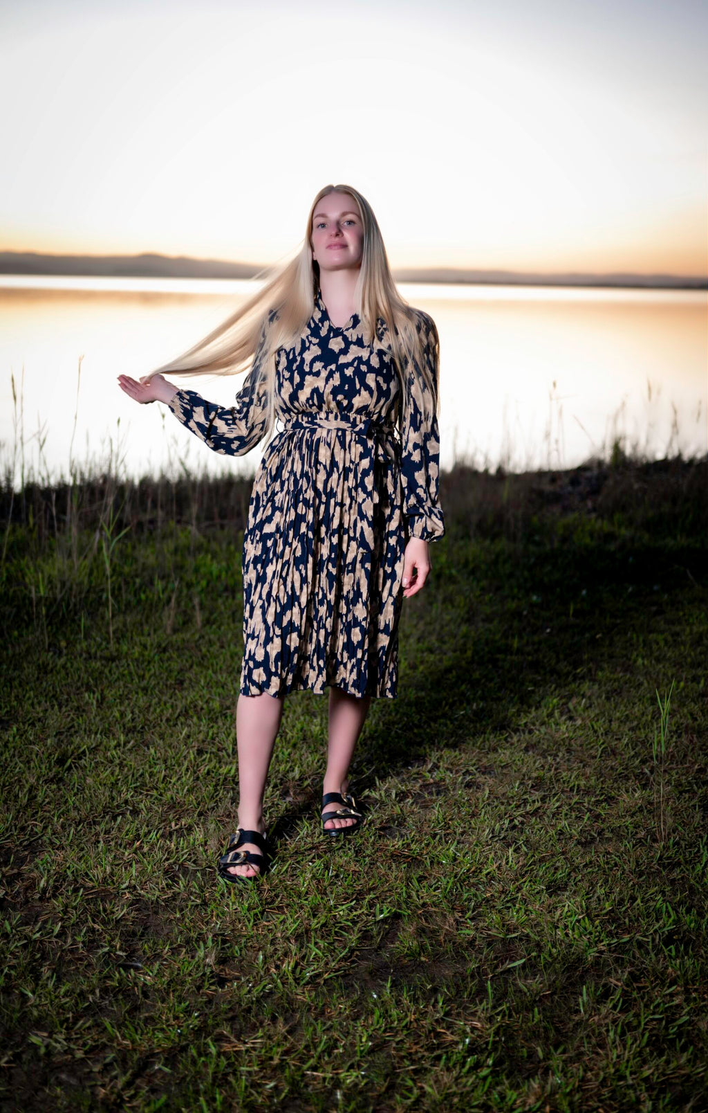 Pleated Print Dress